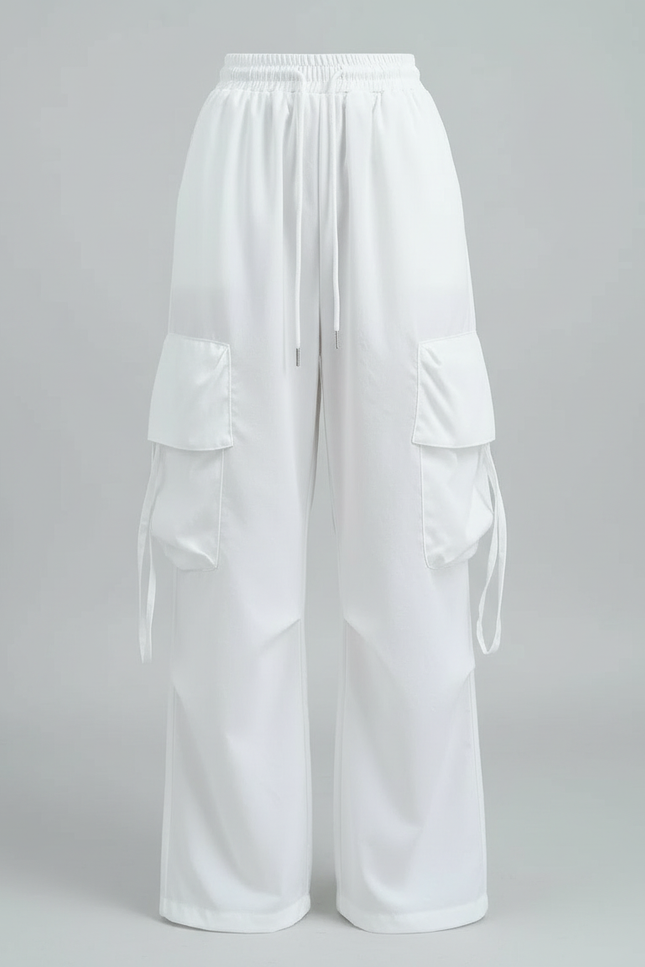 Pantalon Cargo Blanc Ample Poches Fluides Femme - Polyester - vue 3