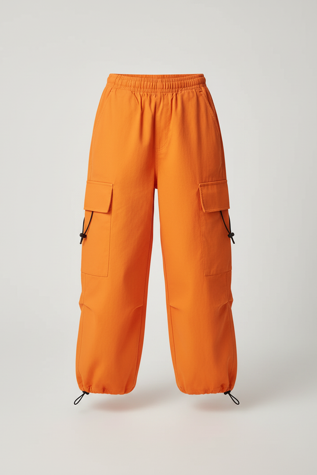 Pantalon Cargo Orange Ample Enfant Coton Poches - Toile - vue 3