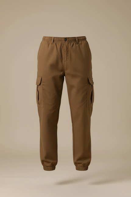 Pantalon Cargo Marron Jogger Ample Coton Multipoches - Gabardine - vue 3