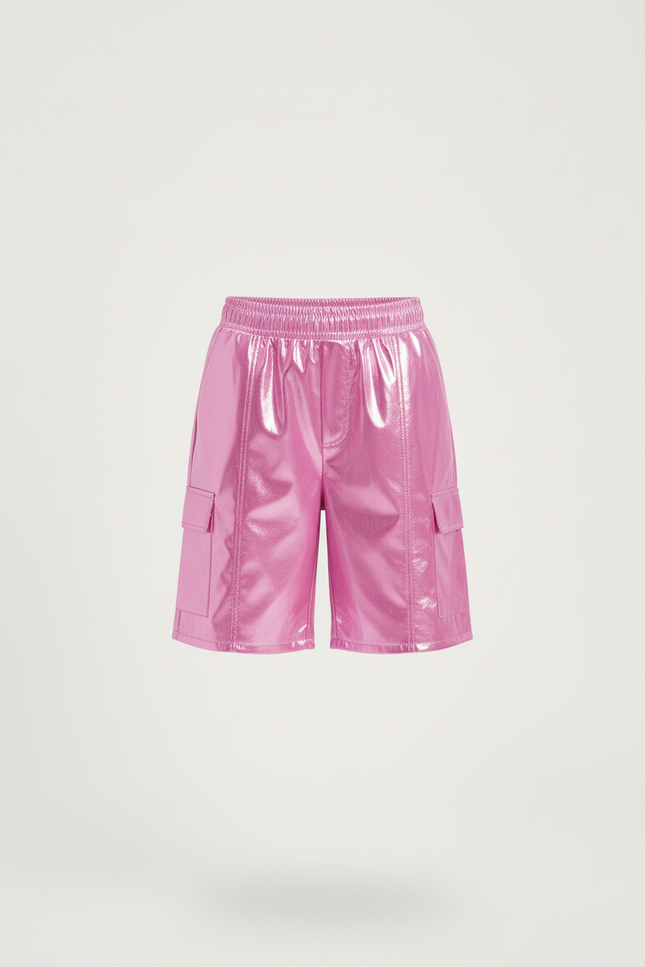 Pantalon Cargo Rose Métallique Ample Enfant Brillant - Polyester - vue 3