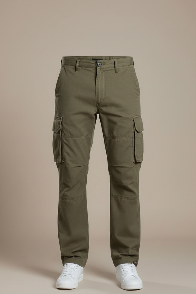 Pantalon Cargo Kaki Coton Ample Multipoches Décontracté - Toile - vue 3