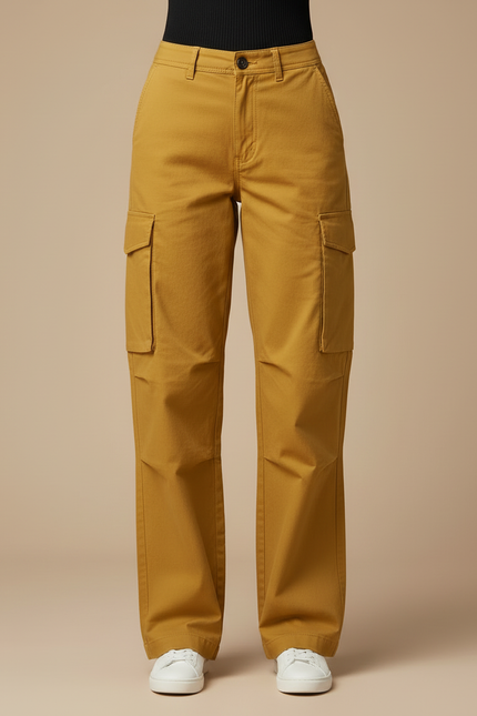 Pantalon Cargo Jaune Ample Décontracté Multipoches Femme - Gabardine - vue 3