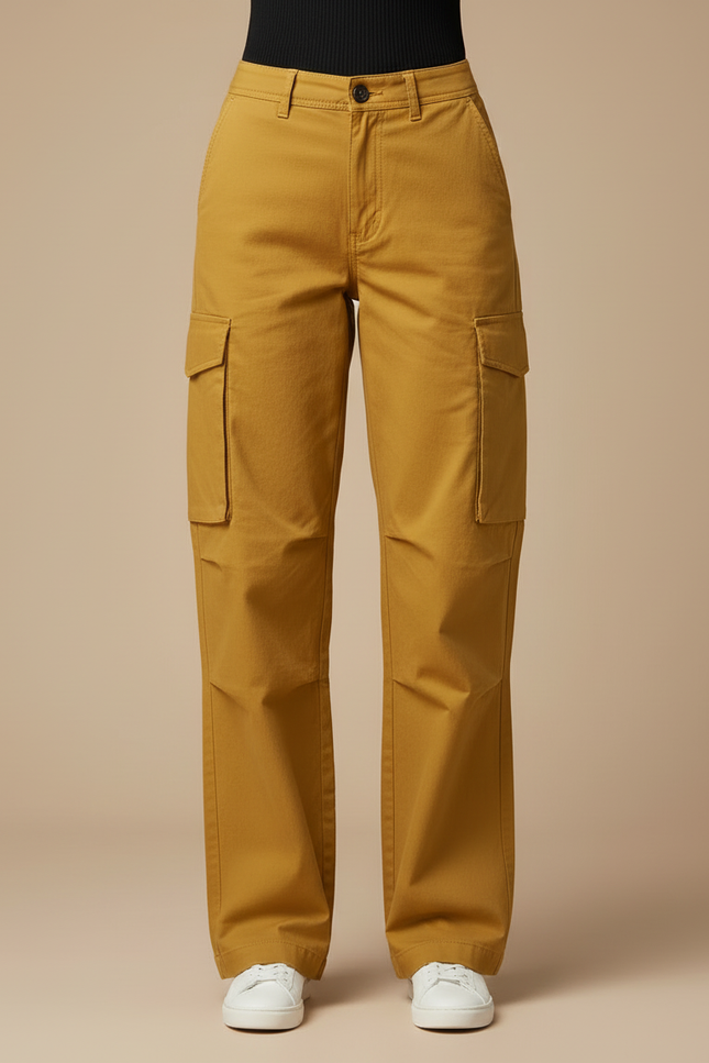 Pantalon Cargo Jaune Ample Décontracté Multipoches Femme - Gabardine - vue 3