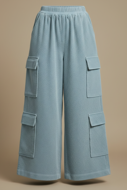 Pantalon Cargo Bleu Côtelé Ample Confortable Femme - Cordé - vue 3