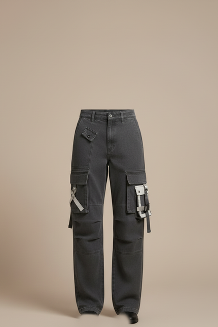 Pantalon Cargo Gris Ample Décontracté Poches Multiples Femme - Jean - vue 3