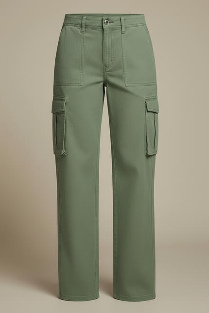 Pantalon Cargo Vert Ample Coton Taille Haute Femme - Kaki - vue 3