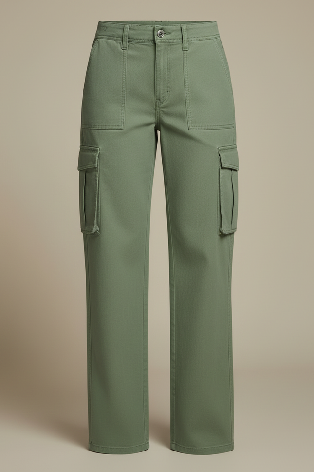 Pantalon Cargo Vert Ample Coton Taille Haute Femme - Kaki - vue 3