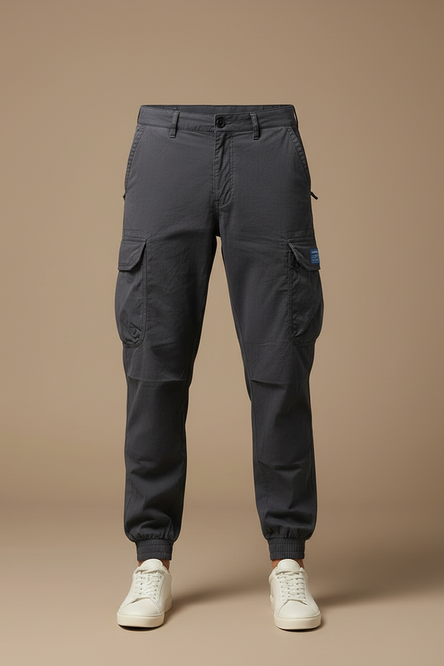 Pantalon Cargo Gris Chiné Coton Multipoches Décontracté Homme - vue 3