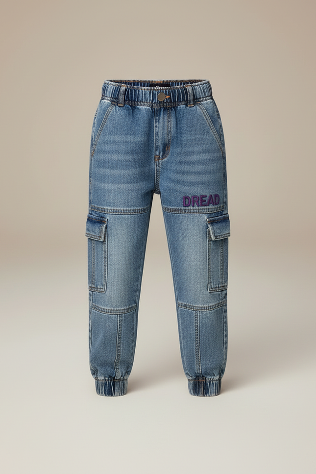 Pantalon Cargo Denim Bleu Brodé Garçon - Jean - vue 3