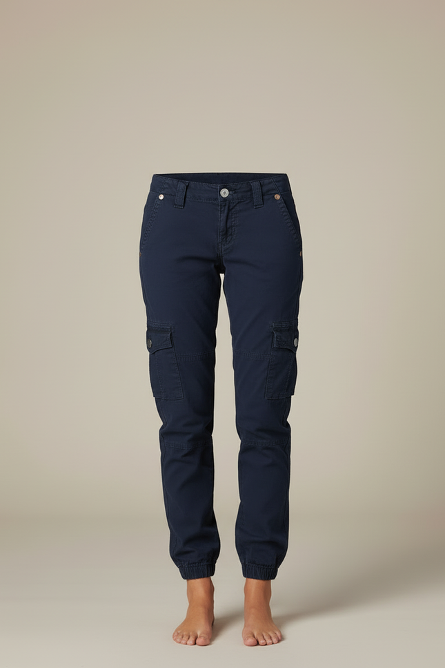 Pantalon Cargo Bleu Marine Coton Multipoches Femme - vue 3