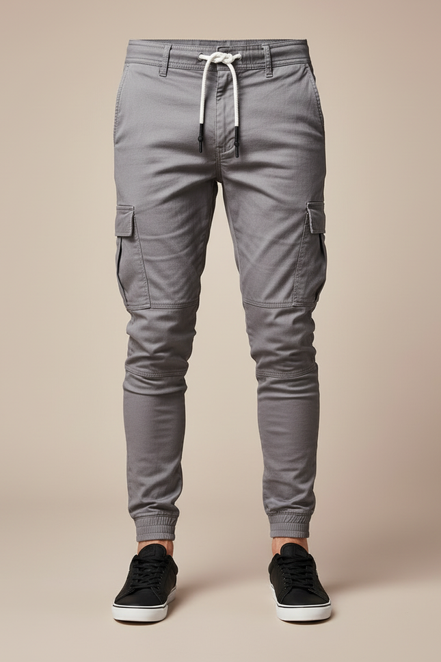 Pantalon Cargo Gris Slim Multipoches Cordon Homme - Gabardine - vue 3