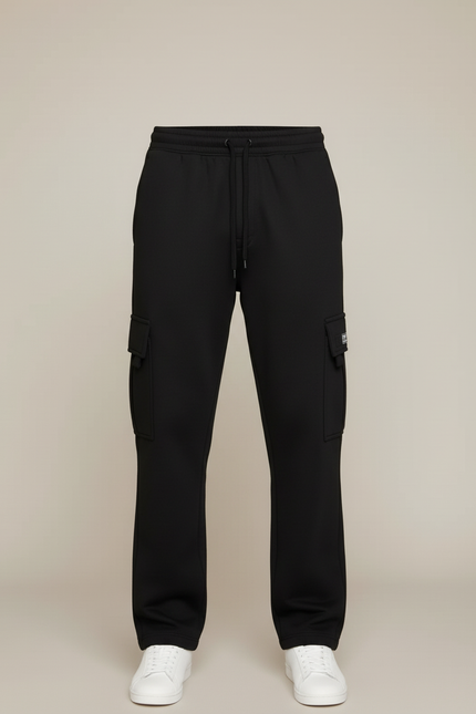 Pantalon Cargo Noir Décontracté Molleton Multipoches Homme - vue 3