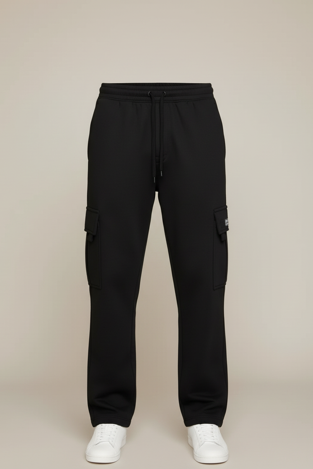 Pantalon Cargo Noir Décontracté Molleton Multipoches Homme - vue 3