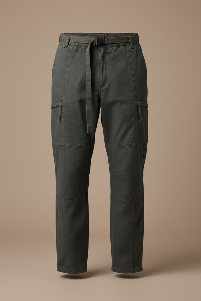 Pantalon Cargo Homme Vert Militaire Ample Décontracté - Kaki Toile - vue 3