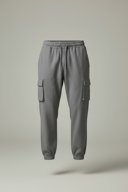 Pantalon Cargo Gris Coton Décontracté Multipoches Homme - Lin - vue 3