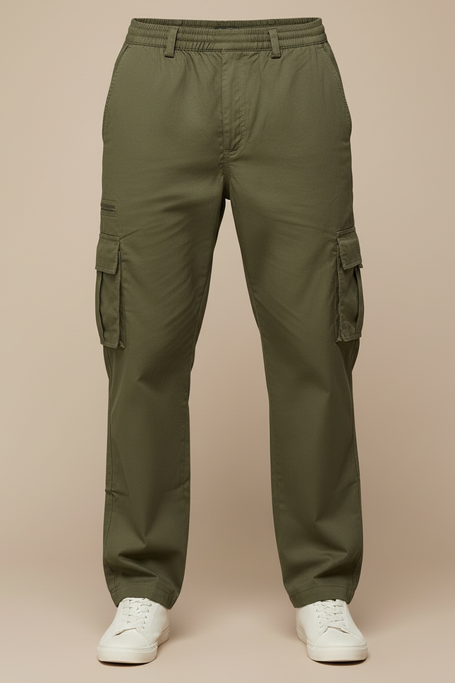 Pantalon Cargo Taille Élastiquée Homme - Kaki Toile - vue 3