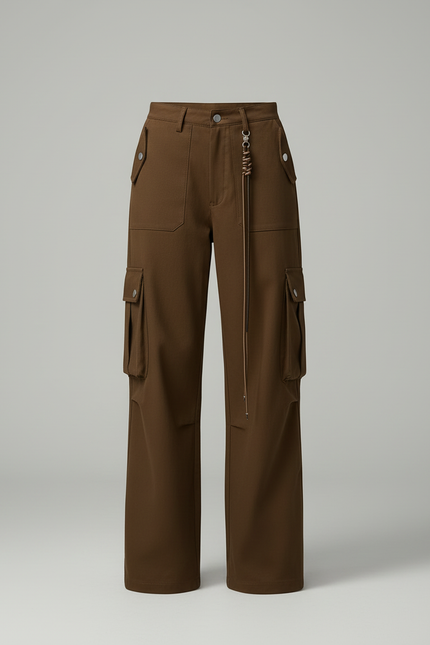 Pantalon Cargo Marron Ample Multipoches Femme - Gabardine - vue 3