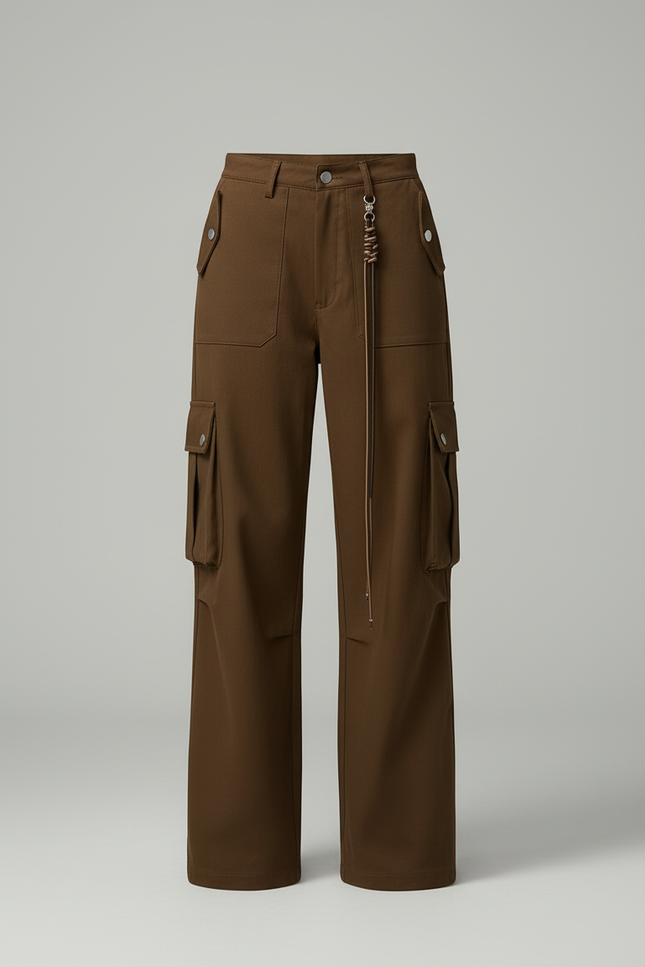 Pantalon Cargo Marron Ample Multipoches Femme - Gabardine - vue 3