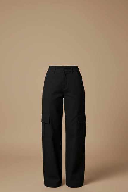 Pantalon Cargo Noir Ample Taille Haute Décontracté Femme - Polyester - vue 3