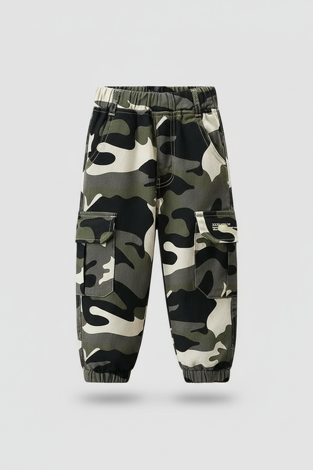 Pantalon Cargo Camouflage Enfant Vert Multipoches Élastiqué - Coton - vue 2