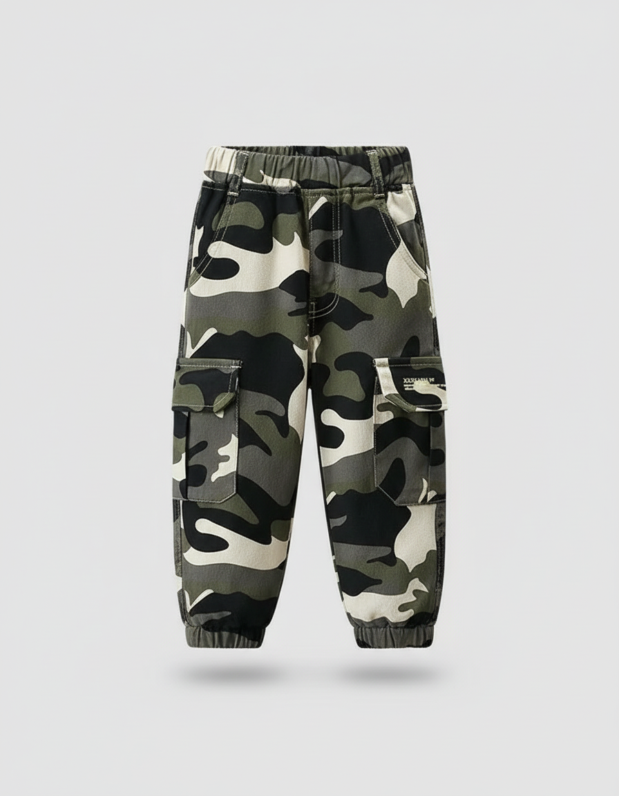Pantalon Cargo Camouflage Enfant Vert Multipoches Élastiqué - Coton - vue 2