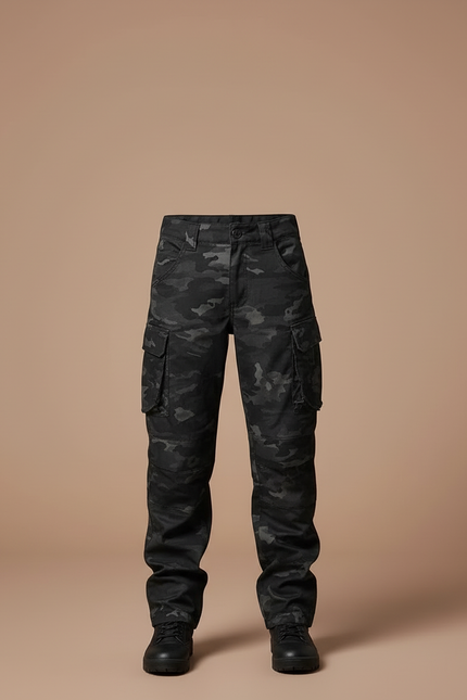 Pantalon Cargo Camouflage Militaire Noir Ample Tactique - Polyester - vue 3