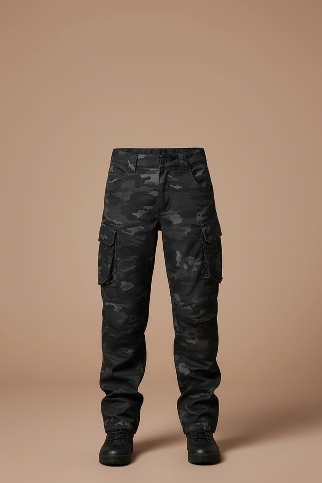 Pantalon Cargo Camouflage Militaire Noir Ample Tactique - Polyester - vue 3