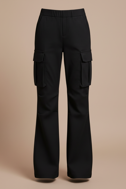 Pantalon Cargo Noir Ample Évasé Décontracté - Gabardine - vue 3