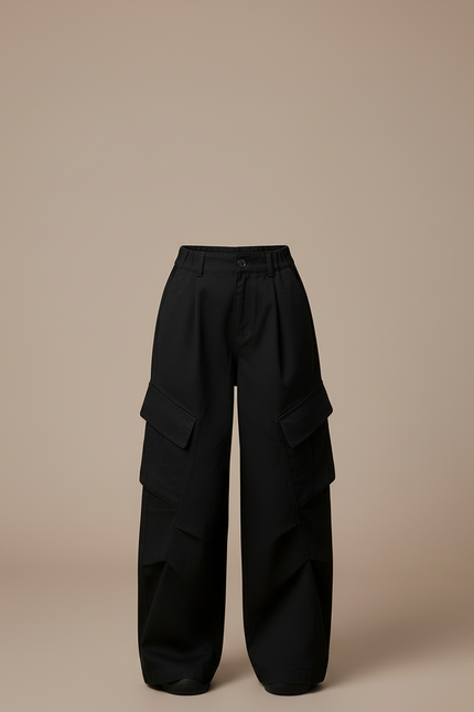 Pantalon Cargo Noir Ample Multipoches Fille Coton - vue 3