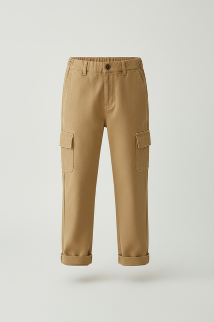 Pantalon Cargo Marron Ample Coton Multipoches Enfant - Camel - vue 3