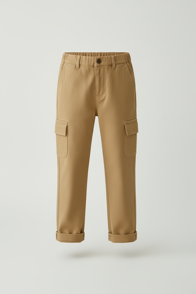 Pantalon Cargo Marron Ample Coton Multipoches Enfant - Camel - vue 3
