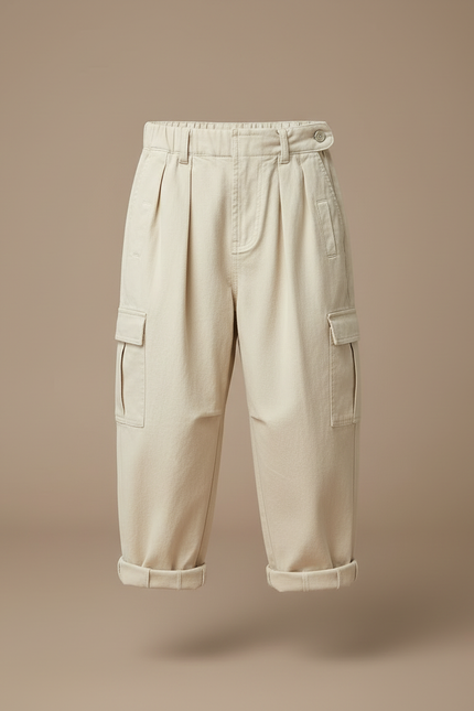 Pantalon Cargo Beige Ample Coton Enfant Décontracté - vue 3