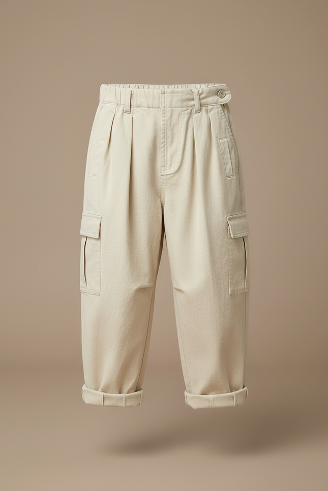 Pantalon Cargo Beige Ample Coton Enfant Décontracté - vue 3