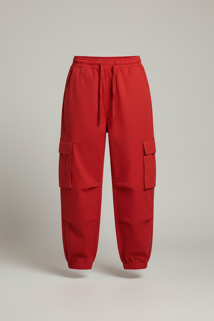 Pantalon Cargo Rouge Ample Multi-Poches Enfant Fille - Toile - vue 3