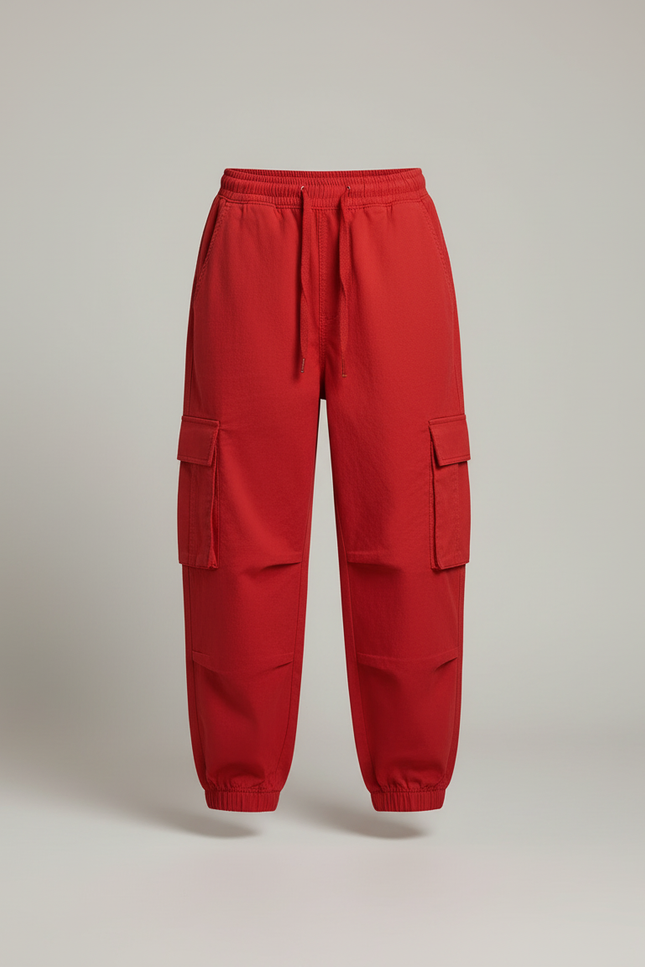 Pantalon Cargo Rouge Ample Multi-Poches Enfant Fille - Toile - vue 3