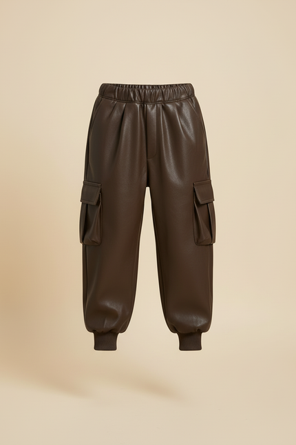 Pantalon Cargo Marron Similicuir Ample Enfant - Simili cuir - vue 3