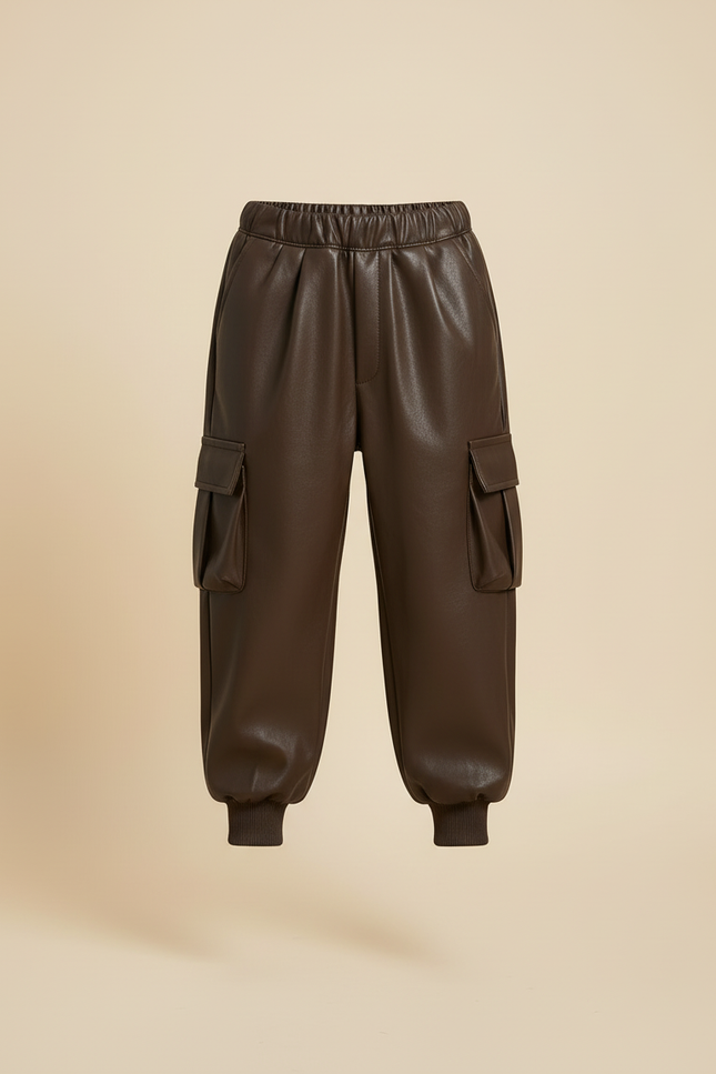 Pantalon Cargo Marron Similicuir Ample Enfant - Simili cuir - vue 3