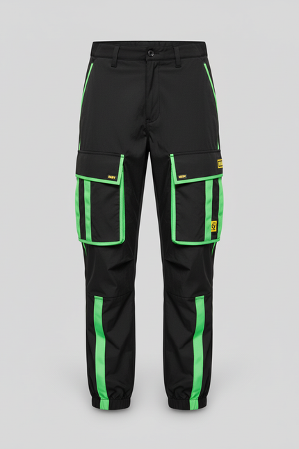 Pantalon Cargo Noir Vert Fluorescent Multipoches Enfant - Polyester - vue 2