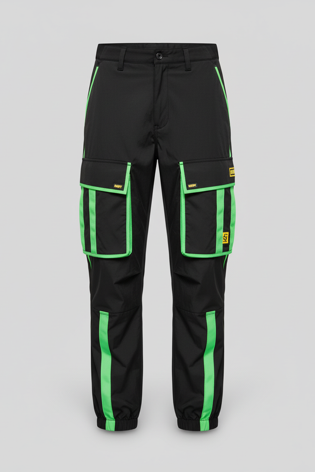 Pantalon Cargo Noir Vert Fluorescent Multipoches Enfant - Polyester - vue 2