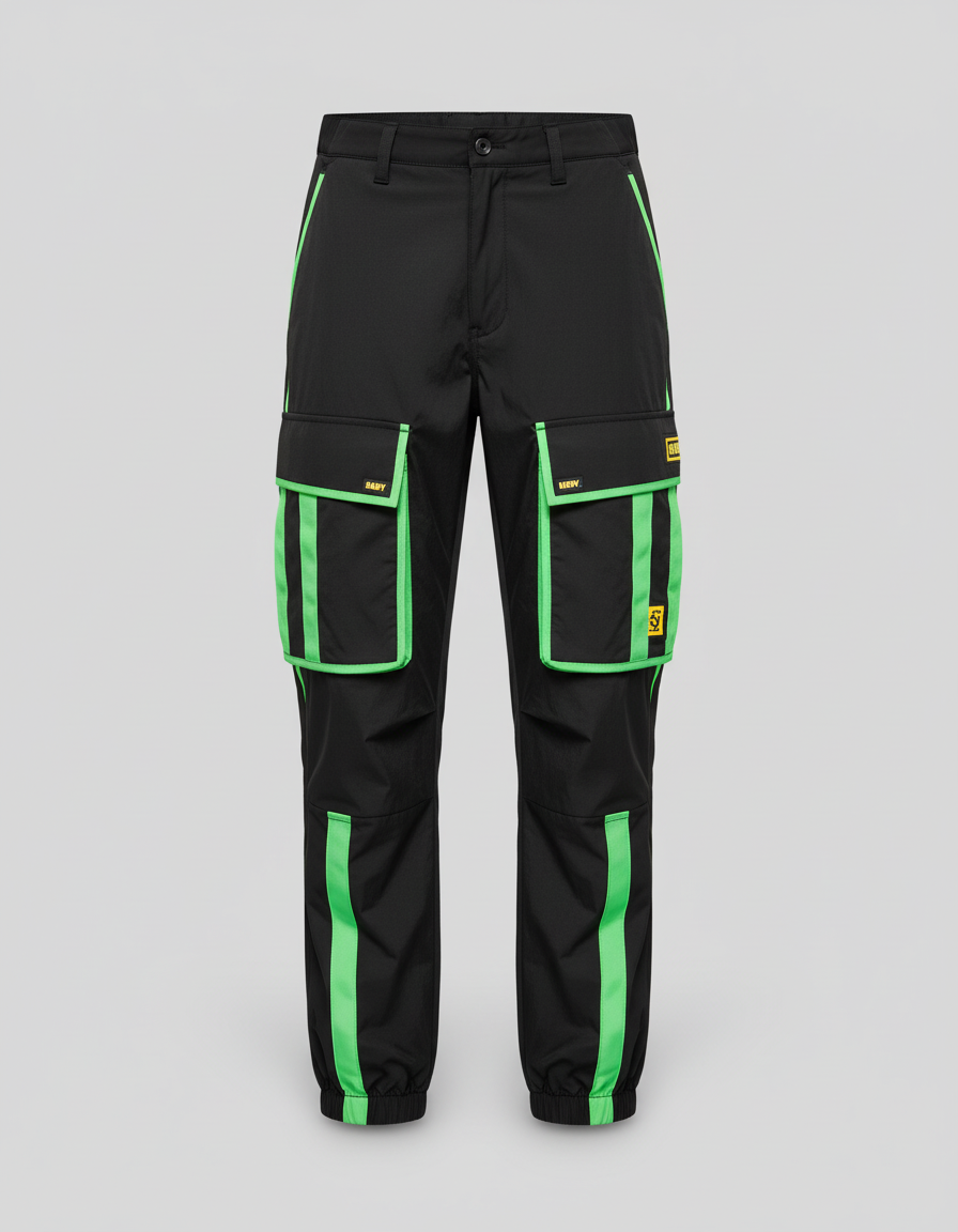 Pantalon Cargo Noir Vert Fluorescent Multipoches Enfant - Polyester - vue 2