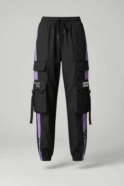 Pantalon Cargo Noir Violet Fluide Multipoches Femme - Polyester - vue 3