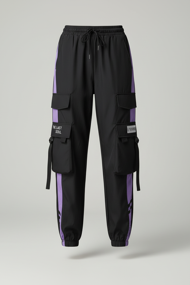 Pantalon Cargo Noir Violet Fluide Multipoches Femme - Polyester - vue 3