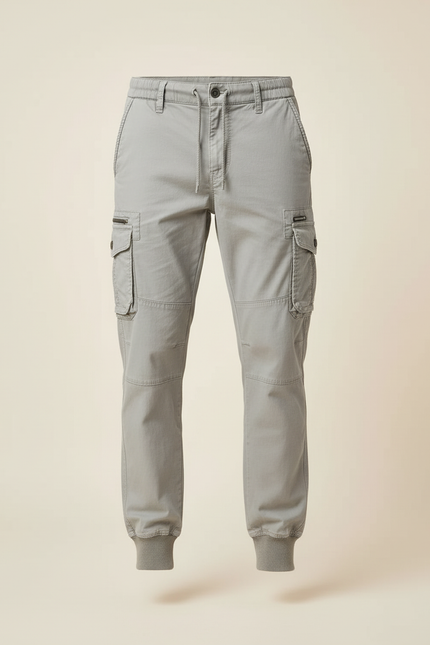 Pantalon Cargo Gris Coton Jogger Multipoches Homme - vue 3