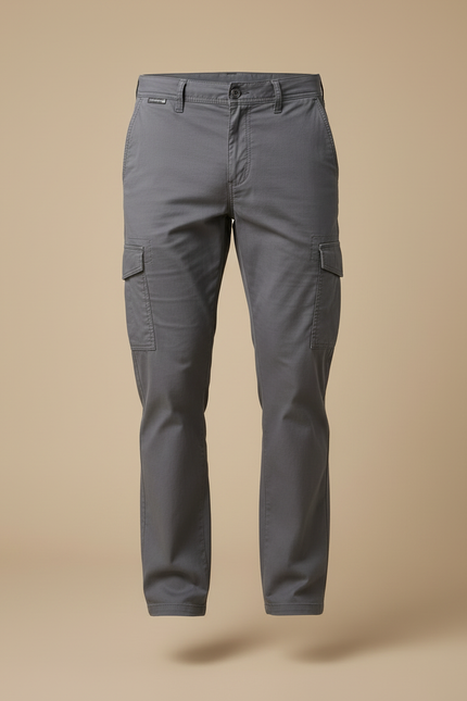 Pantalon Cargo Gris Coton Ajusté Décontracté Homme - vue 3