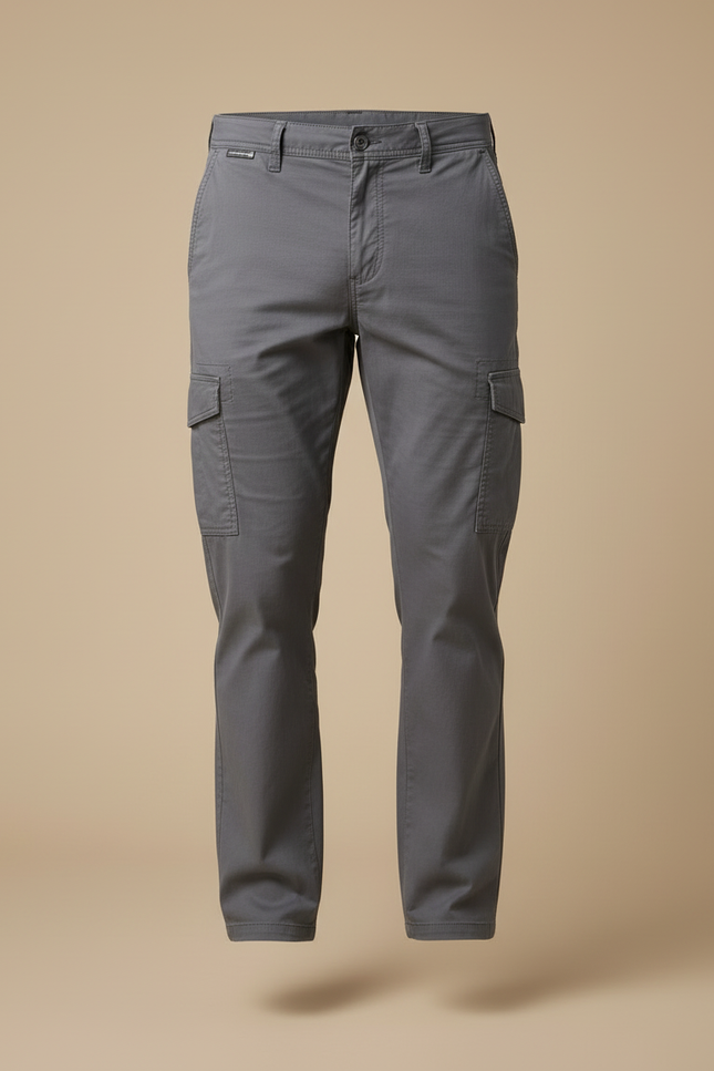 Pantalon Cargo Gris Coton Ajusté Décontracté Homme - vue 3