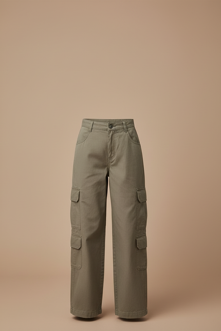 Pantalon Cargo Kaki Ample Décontracté Multipoches - Toile - vue 3
