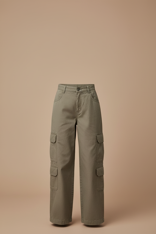 Pantalon Cargo Kaki Ample Décontracté Multipoches - Toile - vue 3
