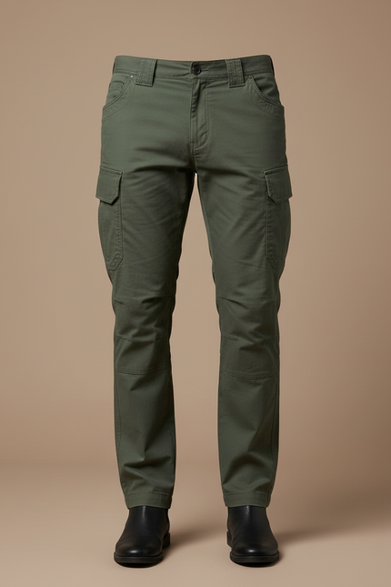 Pantalon Cargo Vert Militaire Homme Coton Multipoches - vue 3