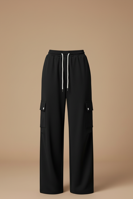 Pantalon Cargo Noir Ample Cordon Décontracté Femme - Polyester - vue 3
