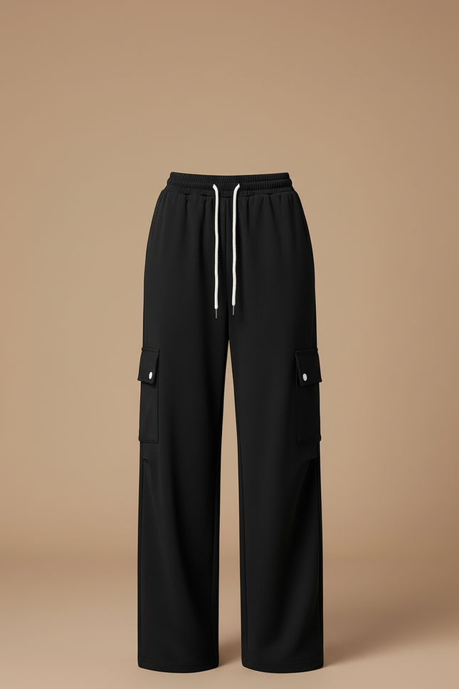 Pantalon Cargo Noir Ample Cordon Décontracté Femme - Polyester - vue 3